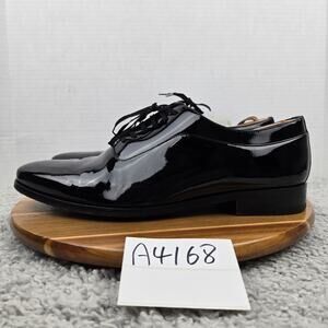 SuitSupply Mens US10.5 Black Patent Leather Plain Toe Oxford Tuxedo Dress Shoe